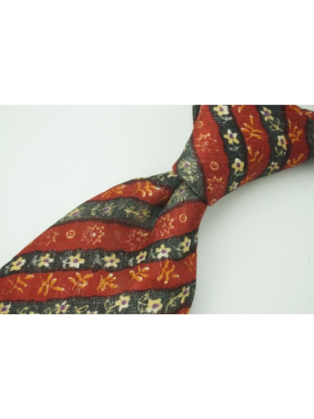 Mariano Rubinacci Cherry Red Gray Striped Floral  Silk Tie BRAND NEW